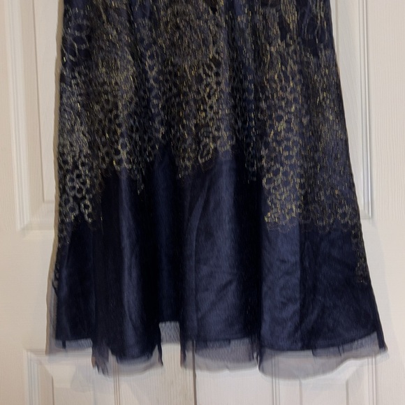 Tahari Navy Sheer Embroidered Fit and Flare mini party dress - Picture 7 of 15